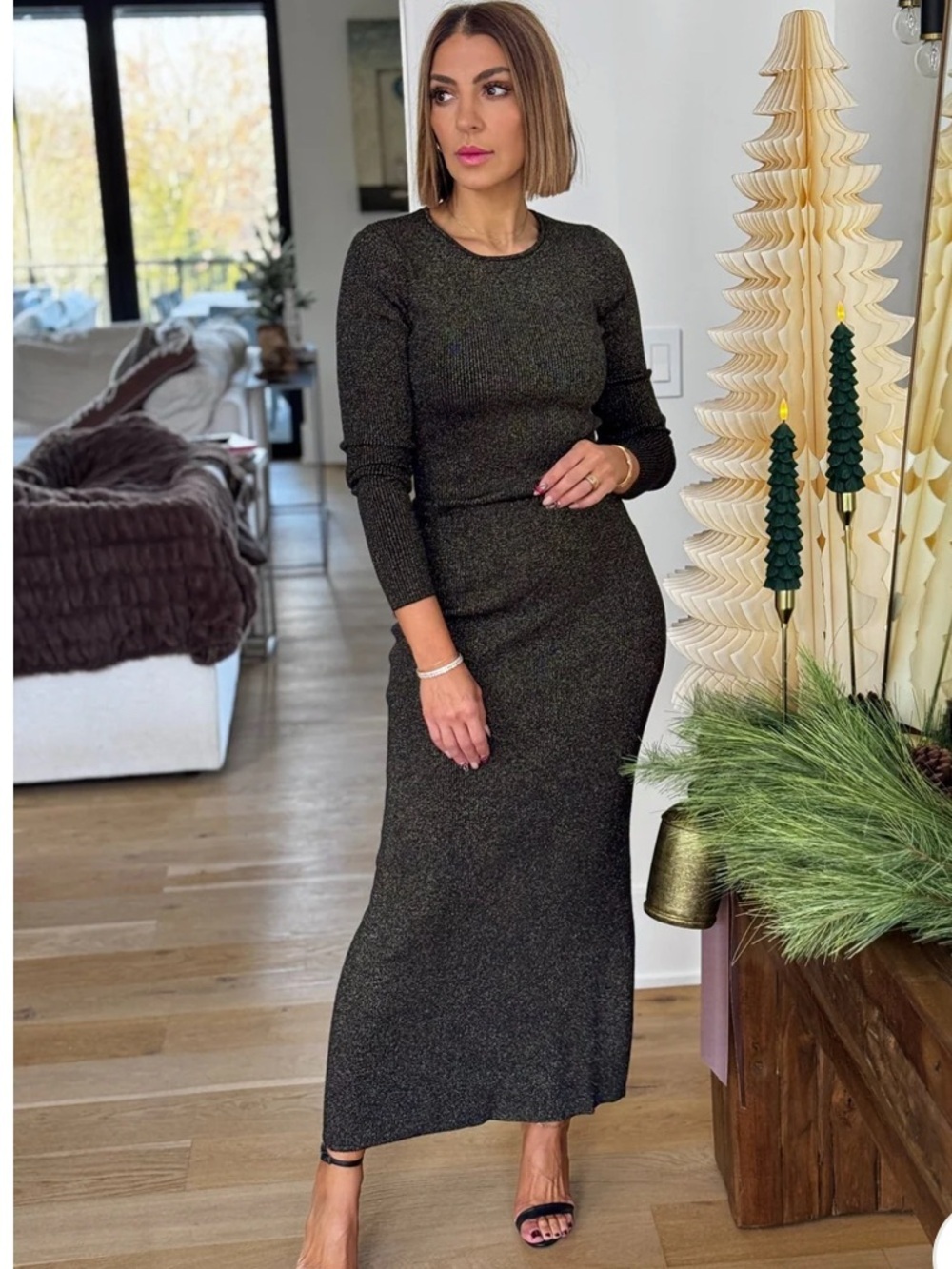 NWT Z Supply Rib Knit Metallic Maxi Skirt and Sweater Set